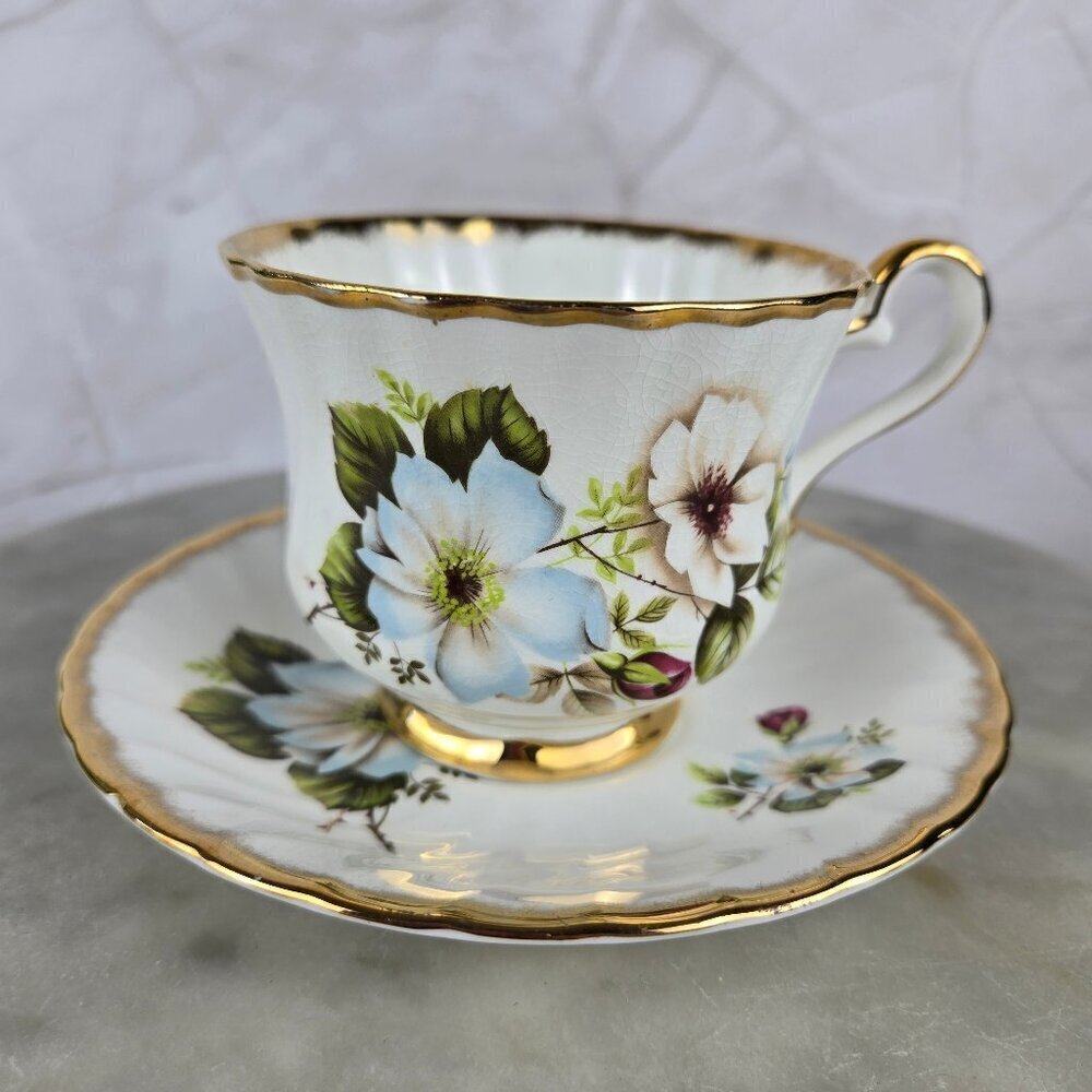 Royal Ardalt Bone China Floral Teacup and Saucer Gold Rimmed Made In England VTG